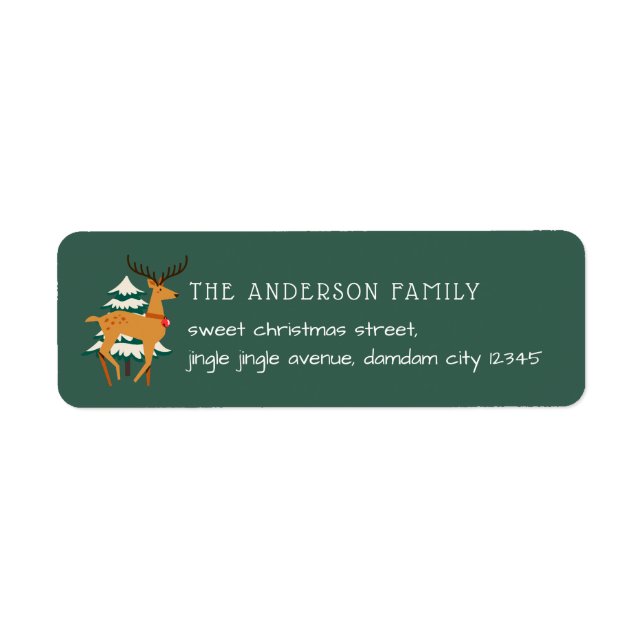Christmas Tree & Reindeer Simple Return Address Label (Front)