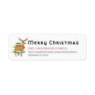 Christmas Tree & Reindeer Simple Return Address Label