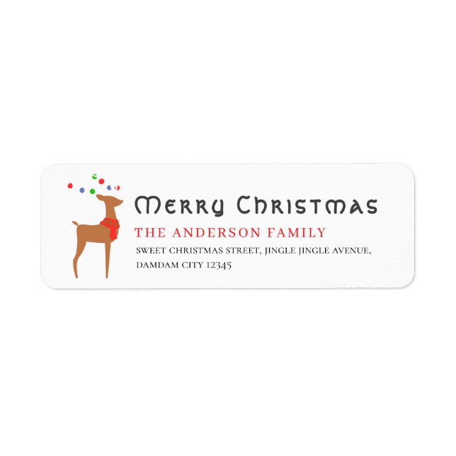 Christmas Tree & Reindeer Simple Return Address Label (Front)