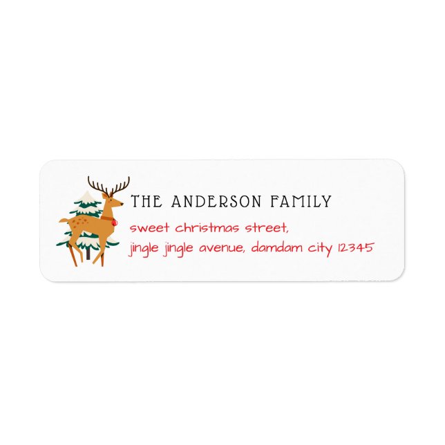 Christmas Tree & Reindeer Simple Return Address Label (Front)