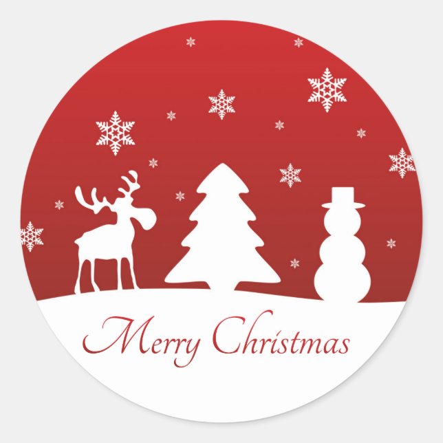 Christmas Tree Reindeer Snowman Classic Round Sticker (Front)