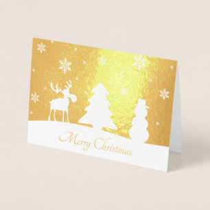 Christmas Tree Reindeer Snowman - Gold Foil Card