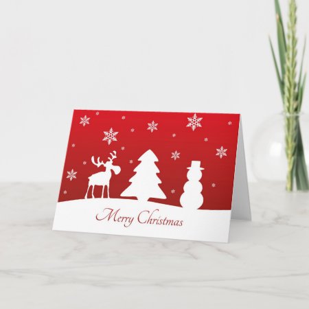 Christmas Tree Reindeer Snowman Holiday Card