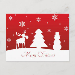 Christmas Tree Reindeer Snowman Holiday Postcard