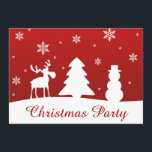 Christmas Tree Reindeer Snowman Invitation<br><div class="desc">Modern minimalist simple Christmas illustration featuring white silhouettes of reindeer,  tree,  snowman and snowflakes with Merry Christmas greeting on a red background.</div>