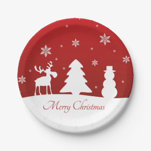Christmas Tree Reindeer Snowman Paper Plates