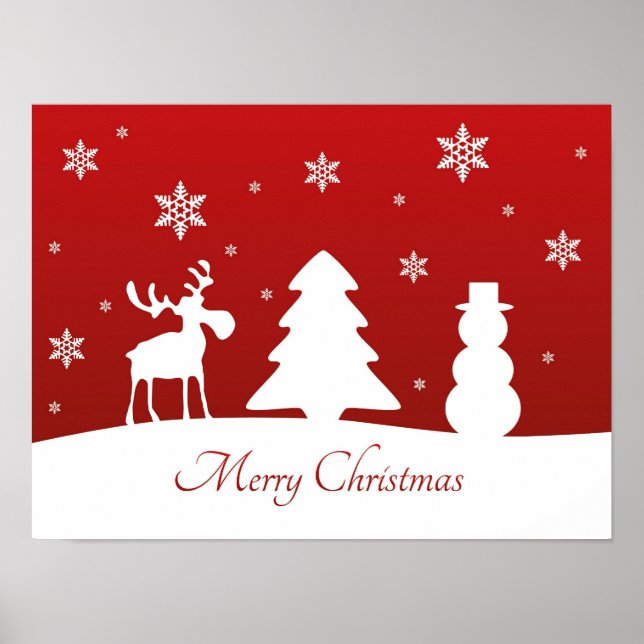 Christmas Tree Reindeer Snowman Poster (Front)