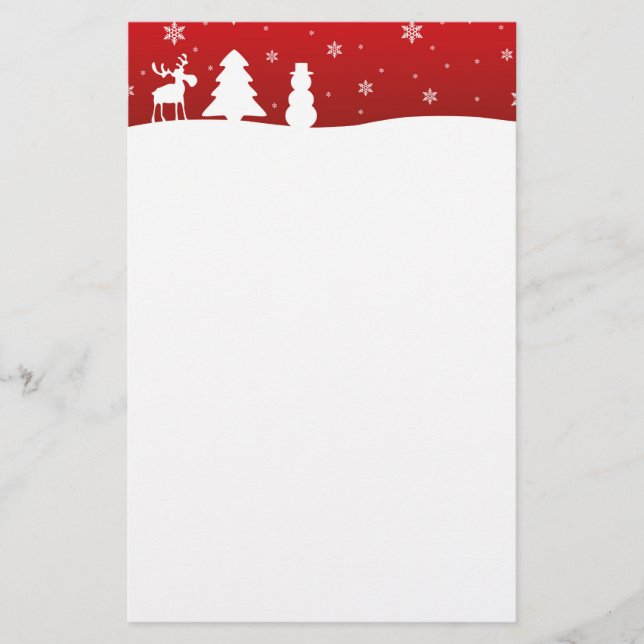 Christmas Tree Reindeer Snowman Stationery (Front)
