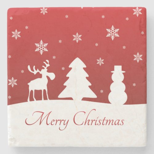 Christmas Tree Reindeer Snowman Stone Coaster