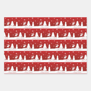 Christmas Tree Reindeer Snowman Wrapping Paper Sheets
