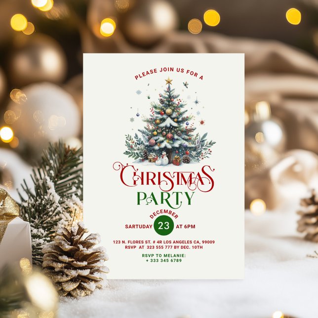 Christmas Tree Retro Typography Christmas Party  Invitation (Creator Uploaded)