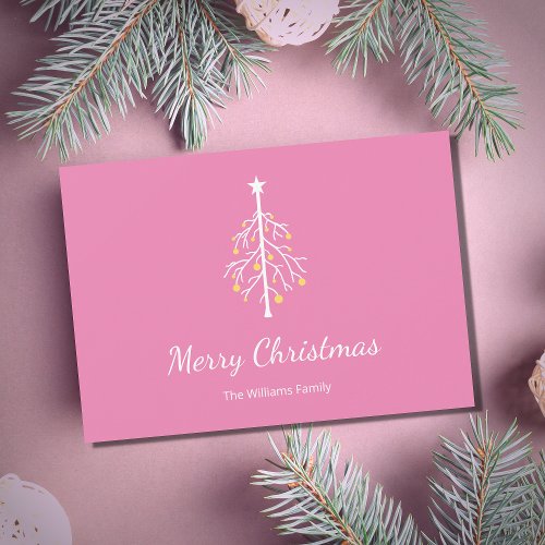 Christmas Tree Retro Vintage Pink  Holiday Card