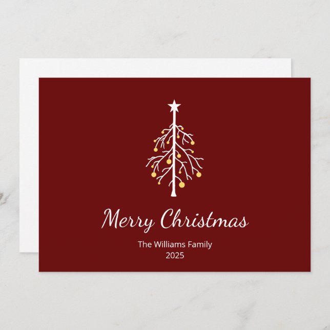 Christmas Tree Retro Vintage Red  Holiday Card (Front/Back)