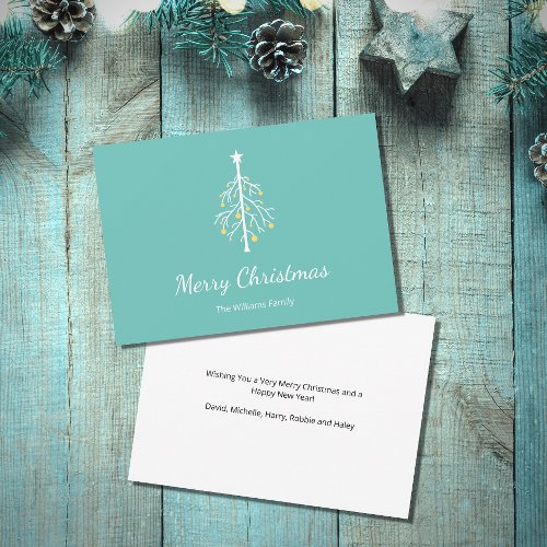 Christmas Tree Retro Vintage Teal Green  Holiday Card