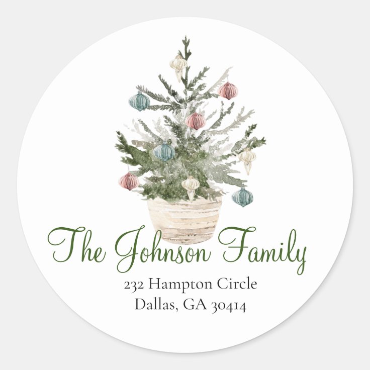 Christmas Tree Return Address Classic Round Clas Classic Round Sticker
