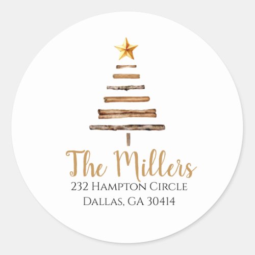  Christmas Tree Return Address Classic Round  Classic Round Sticker