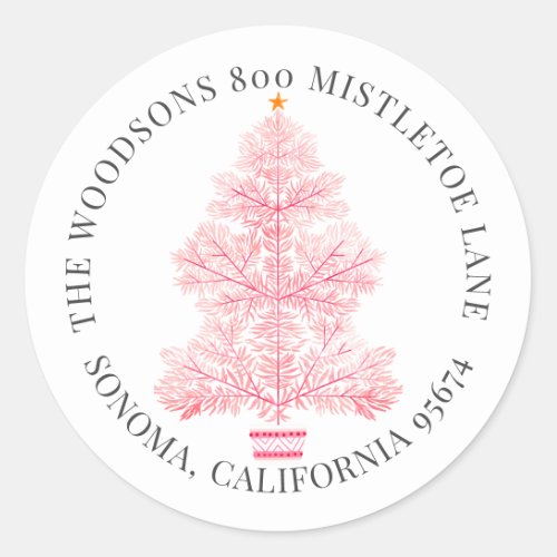 Christmas Tree Return Address Classic Round Sticker