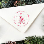 Christmas Tree Return Address Green Self-inking St Stamp<br><div class="desc">This round self-inking stamp features a rustic black Christmas tree with a star,  round ornaments,  snow,  and a return address. For more advanced customization of this design,  please click the "customize further" link.</div>