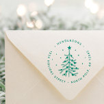 Christmas Tree Return Address Green Self-inking Stamp<br><div class="desc">This round self-inking stamp features a rustic black Christmas tree with a star,  round ornaments,  snow,  and a return address. For more advanced customization of this design,  please click the "customize further" link.</div>