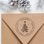 Christmas Tree Return Address Green Self-inking Stamp<br><div class="desc">This round self-inking stamp features a rustic black Christmas tree with a star,  round ornaments,  snow,  and a return address. For more advanced customization of this design,  please click the "customize further" link.</div>
