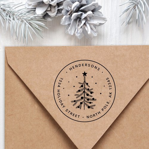 Christmas Tree Return Address Green Self_inking Stamp