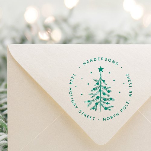 Christmas Tree Return Address Green Self_inking Stamp