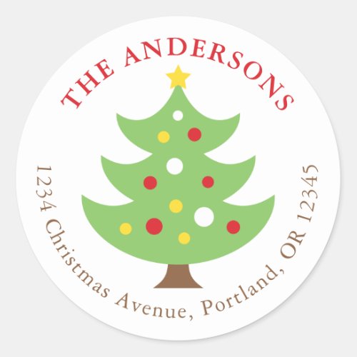 Christmas Tree Return Address Label Round