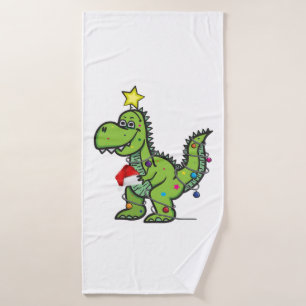 Christmas Tree Rex   Bath Towel