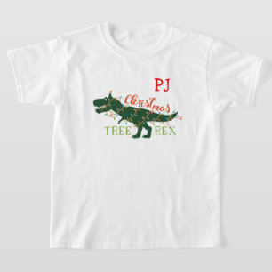 Christmas Tree-Rex Dinosaur Red Initials T-Shirt