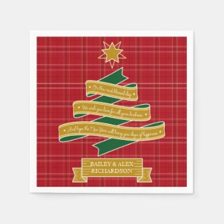 Christmas Tree Ribbon Red Plaid Star Custom Banner Napkin