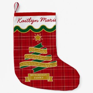 Christmas Tree Ribbon Red Plaid Star Custom Banner Small Christmas Stocking