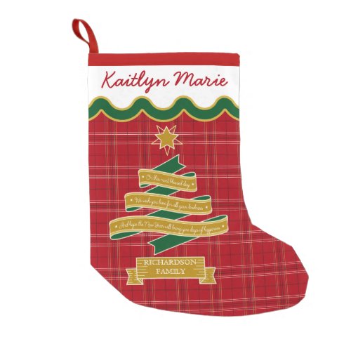 Christmas Tree Ribbon Red Plaid Star Custom Banner Small Christmas Stocking