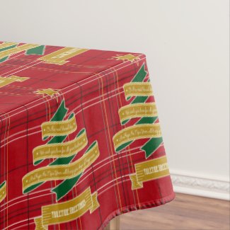 Christmas Tree Ribbon Red Plaid Star Yuletide Gold Tablecloth