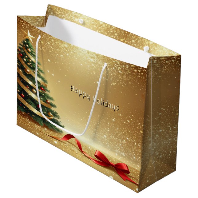 Christmas Tree Ribbons Holiday Gift Bag (Front Angled)