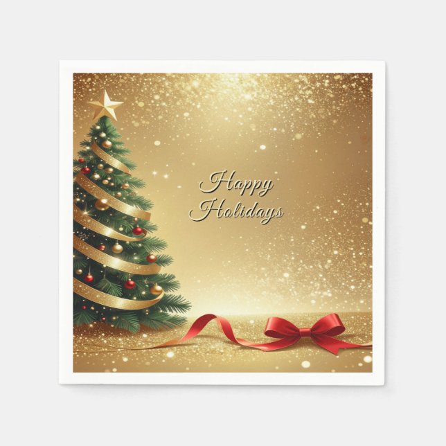 Christmas Tree Ribbons Holiday Napkin (Front)