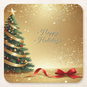 Christmas Tree Ribbons Holiday Paper Coaster