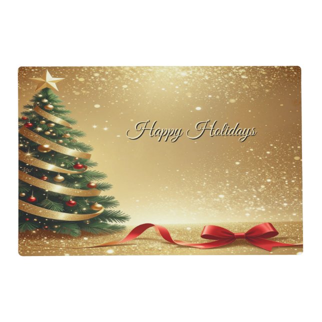 Christmas Tree Ribbons Holiday Paper Placemat (Front)