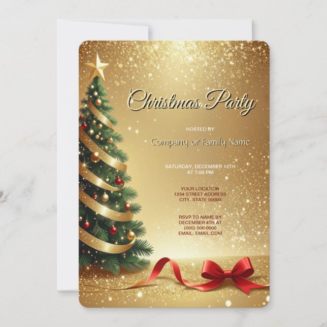 Christmas Tree Ribbons Holiday Party Invitation (Front)