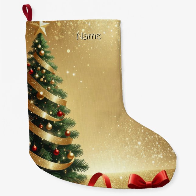 Christmas Tree Ribbons Holiday Stocking (Front)