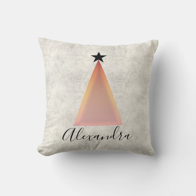 Christmas Tree Rose Gold Marble Name Throw Pillow (Front)