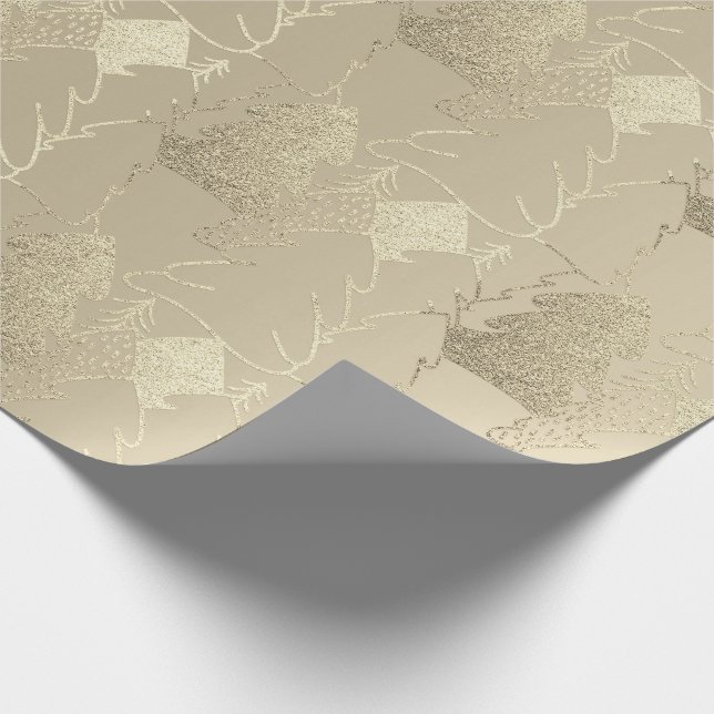 Christmas Tree Rose Ivory Faux Gold Glitter Wood Wrapping Paper (Corner)