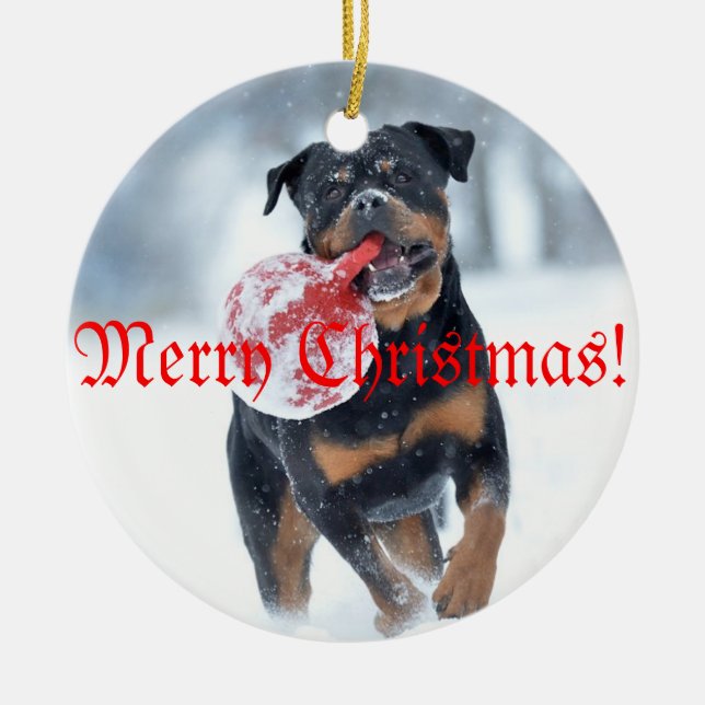 Christmas tree Rottweiler Ceramic Ornament (Front)