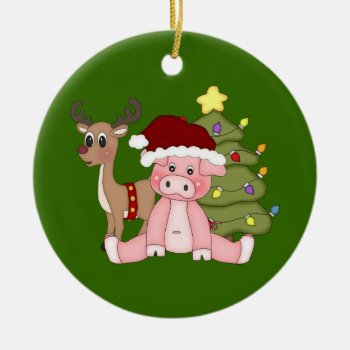 Christmas Tree & Rudolf Pig Ornament by ThePigPen at Zazzle