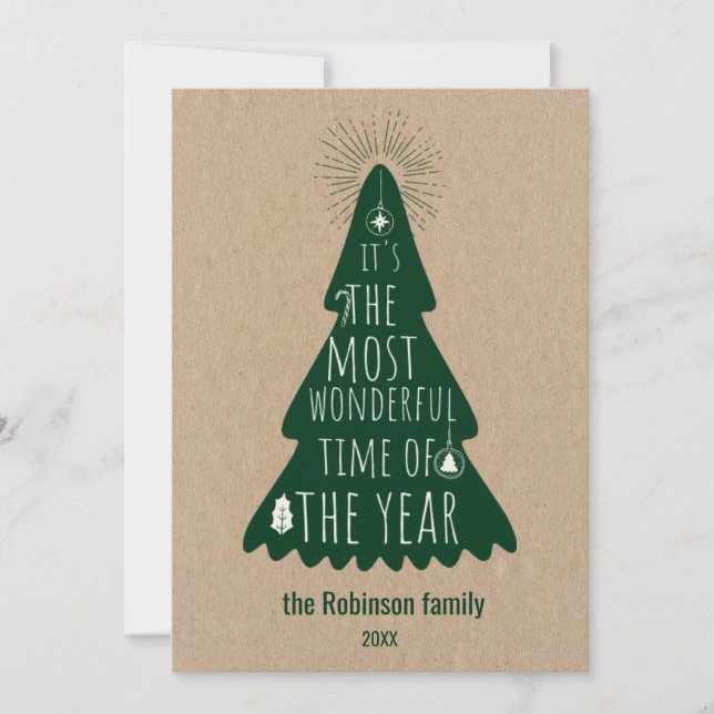 Christmas Tree Rustic Personalized Holiday Card (Front)