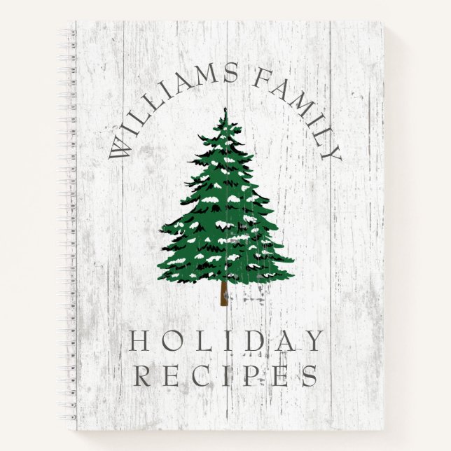 Christmas Tree Rustic Weathered Wood Family Recipe Notebook (Front)