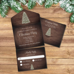 Christmas Tree Rustic Wood Company Holiday Party All In One Invitation