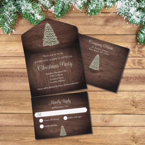 Christmas Tree Rustic Wood Company Holiday Party All In One Invitation