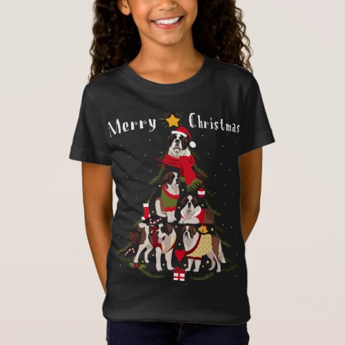 Christmas Tree Saint Bernard Lover Xmas Dog Owner T_Shirt