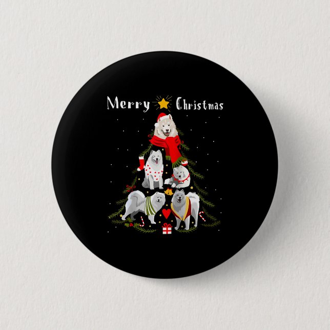Christmas Tree Samoyed Lover Xmas Dog Owner New Ye Button (Front)