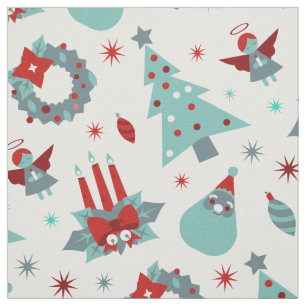 Christmas Tree Santa Baubles Pattern Fabric